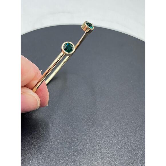 Alex and Ani Emerald Flex Cuff Bracelet Brass Shiny Gold Green Stone - Picture 7 of 14